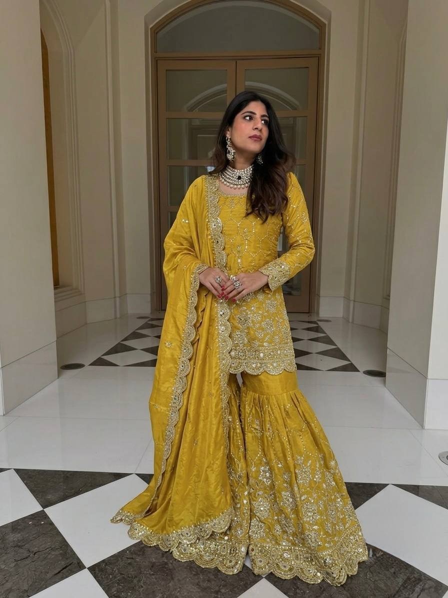 Trendy Bollywood Reception Party wear Salwar Kameez Sharara Suits for Wedding