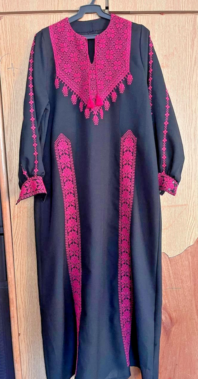 Luxury Palestinian Jordanian Thobe Embroidered Abaya Dress Kaftan Maxi Pink Bla