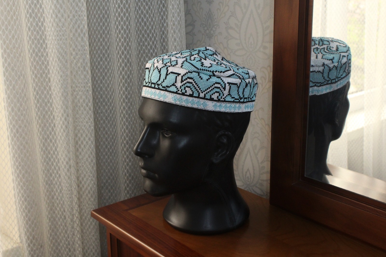 Uzbek Embroidered Skull-cap 23.2″/59cm Traditional Kufi Hat Ethnic Doppa Unisex
