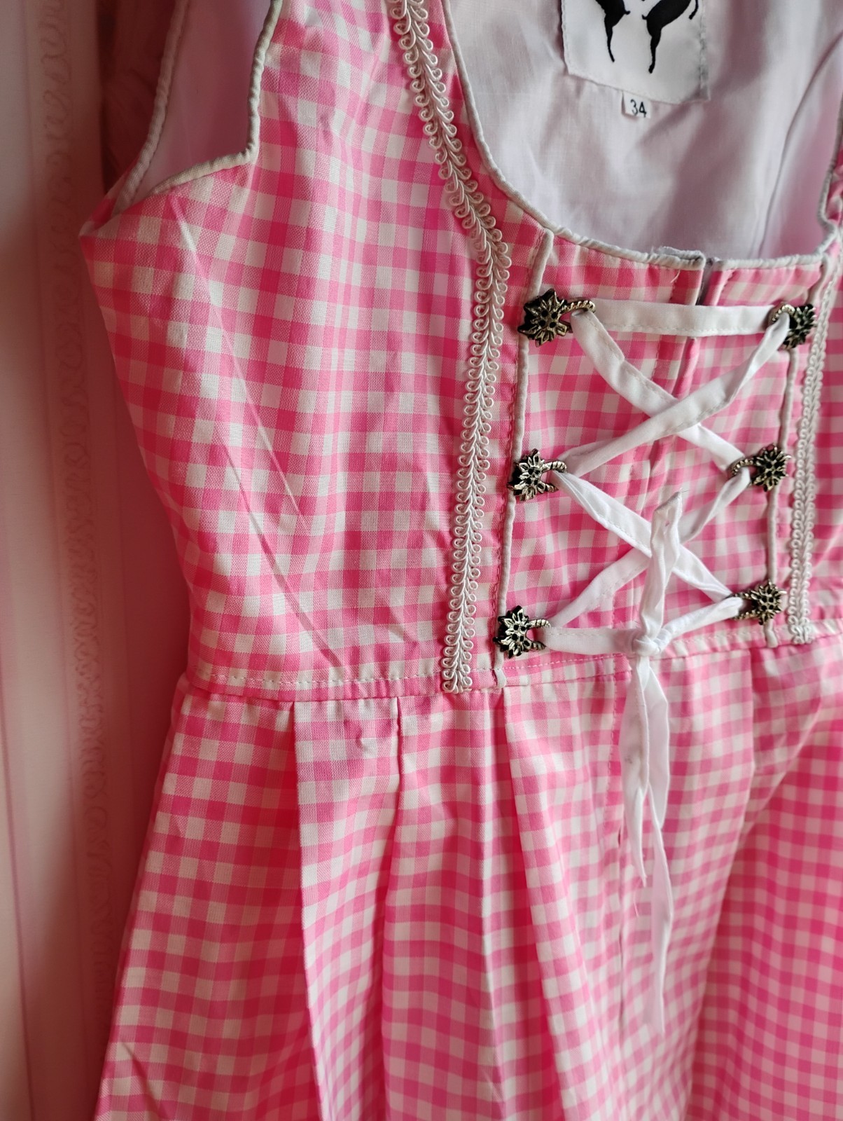 Sz 4.NEW!Germany,Waitress,Trachten,Oktoberfest,Dirndl Dress 1-pc,PINK,White