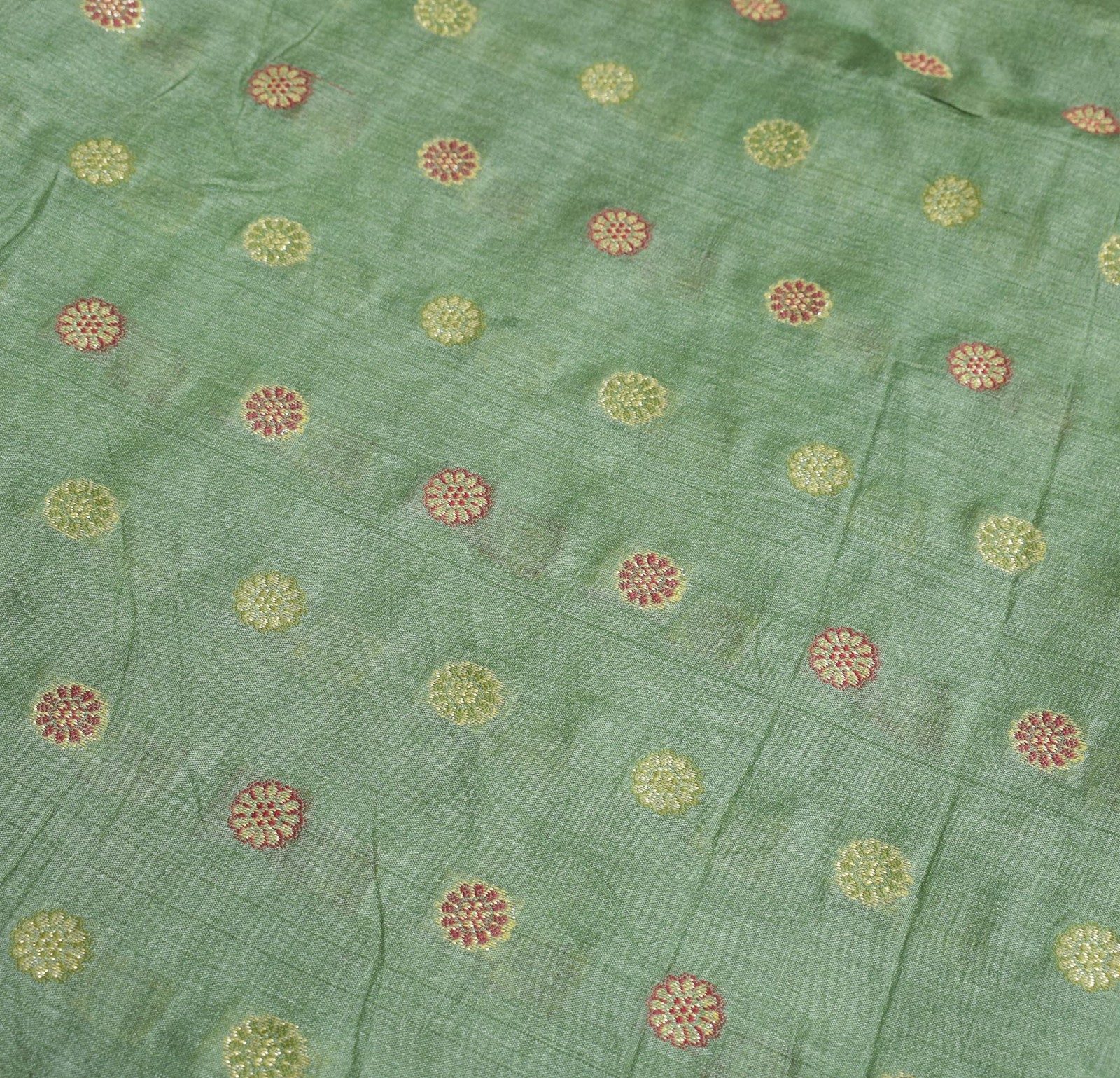 Sushila Vintage Green Floral Saree Pure Tussar Silk Woven Sari Craft Fabric