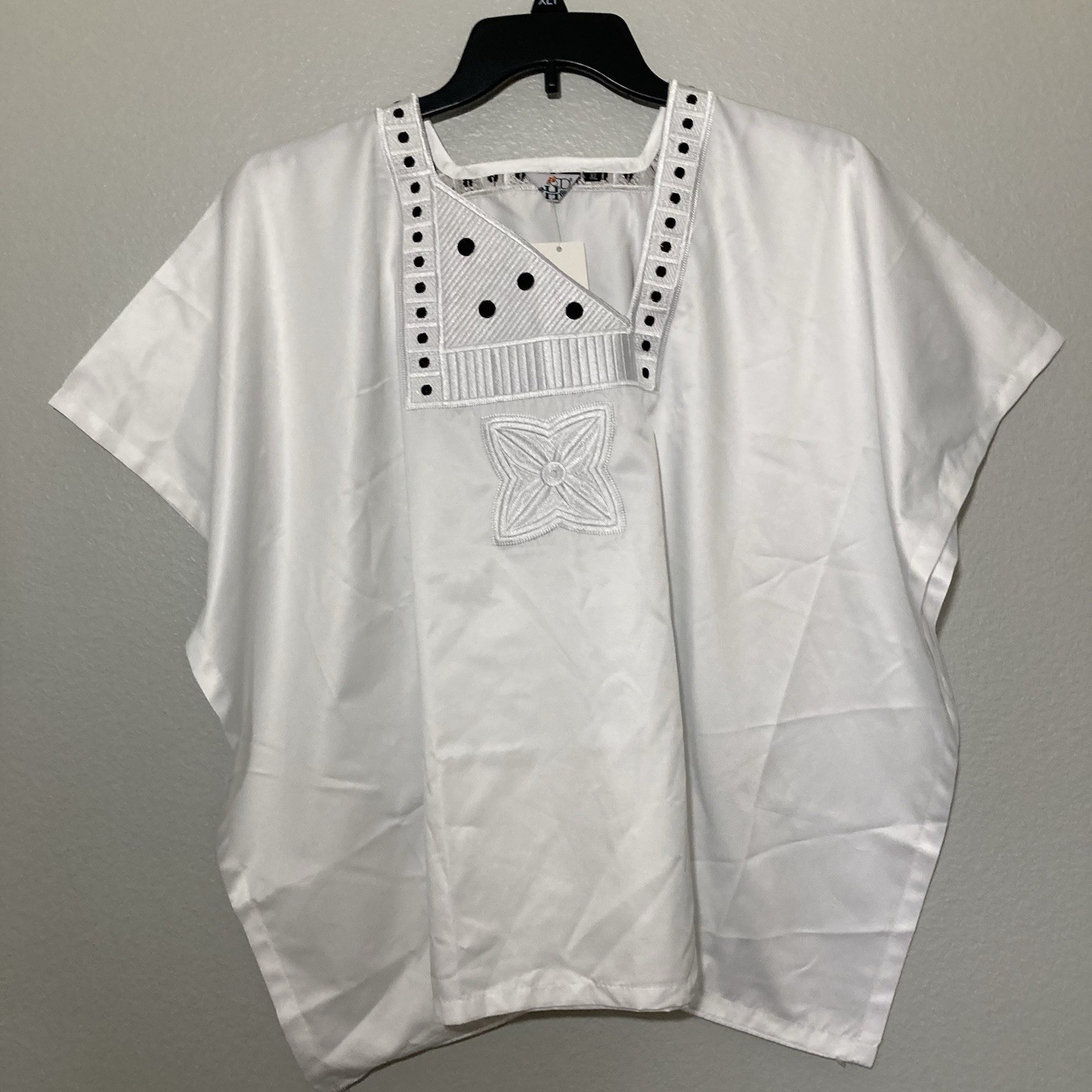 HD African Nigerian Mens Sz XL Agbada/ Caftan Shirt White Black Embroidery New