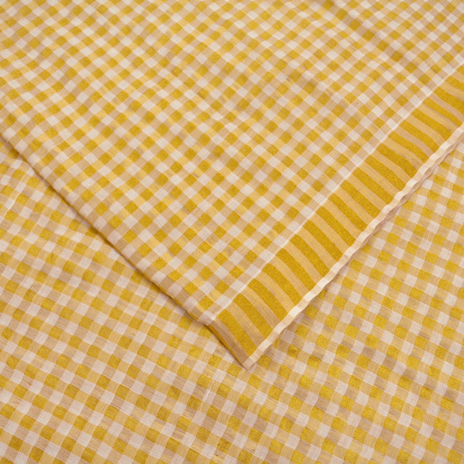 Indian Vintage Heavy Sari Off-White Woven South Sarees Pure Cotton Zari 5Yd