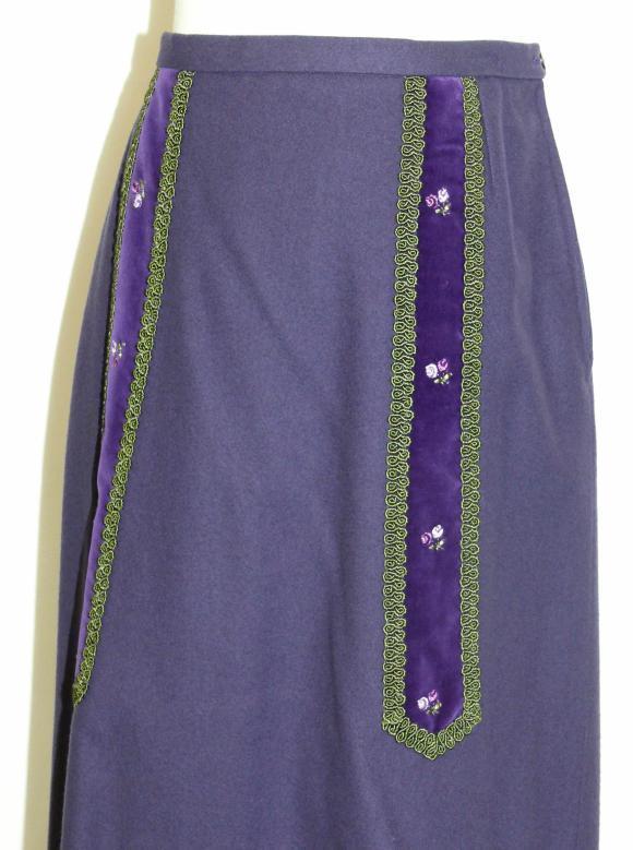 WOOL SKIRT PURPLE Women EMBROIDERED Straight Long German Dirndl Dress Suit 6 S