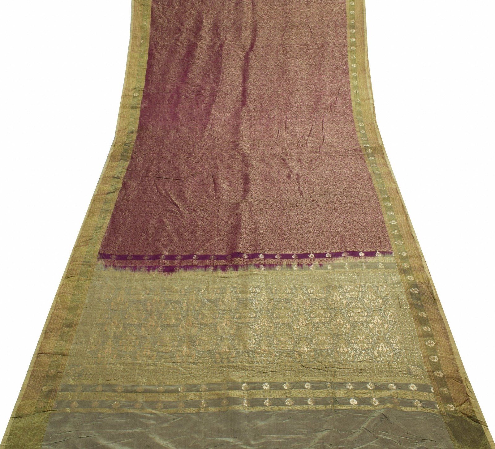 Sushila Vintage Dark Purple Saree Pure Silk All Over Woven Classy Sari Fabric