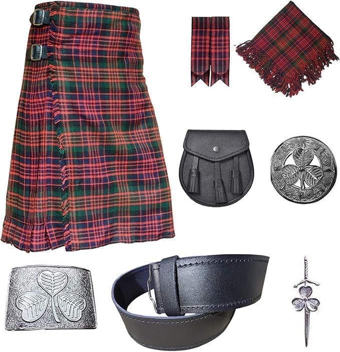 Scottish Traditional 8 Yards Tartan Kilt Outfit for Men (MacDonald, 36)