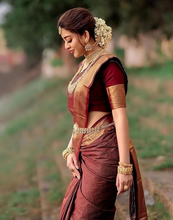 Women’s Soft Banarasi Silk Jacquard Saree with Unstitched Blouse Piece