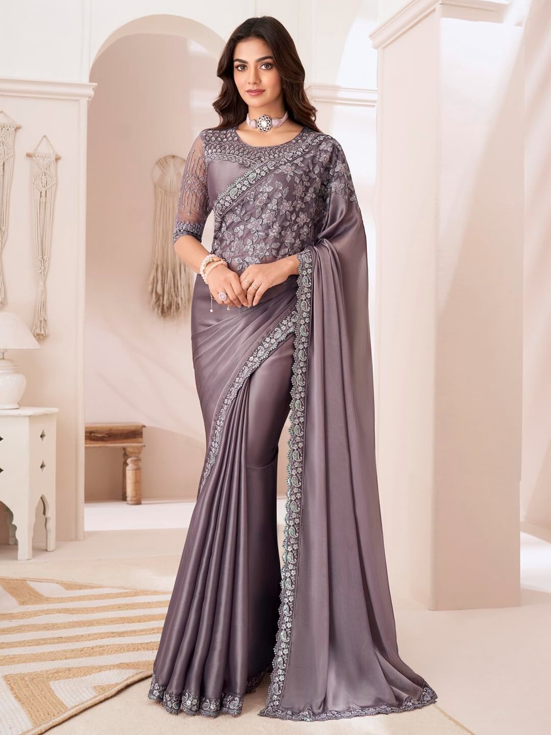 Women’s Pure Chiffon Embellished Saree With Unstitched Blouse