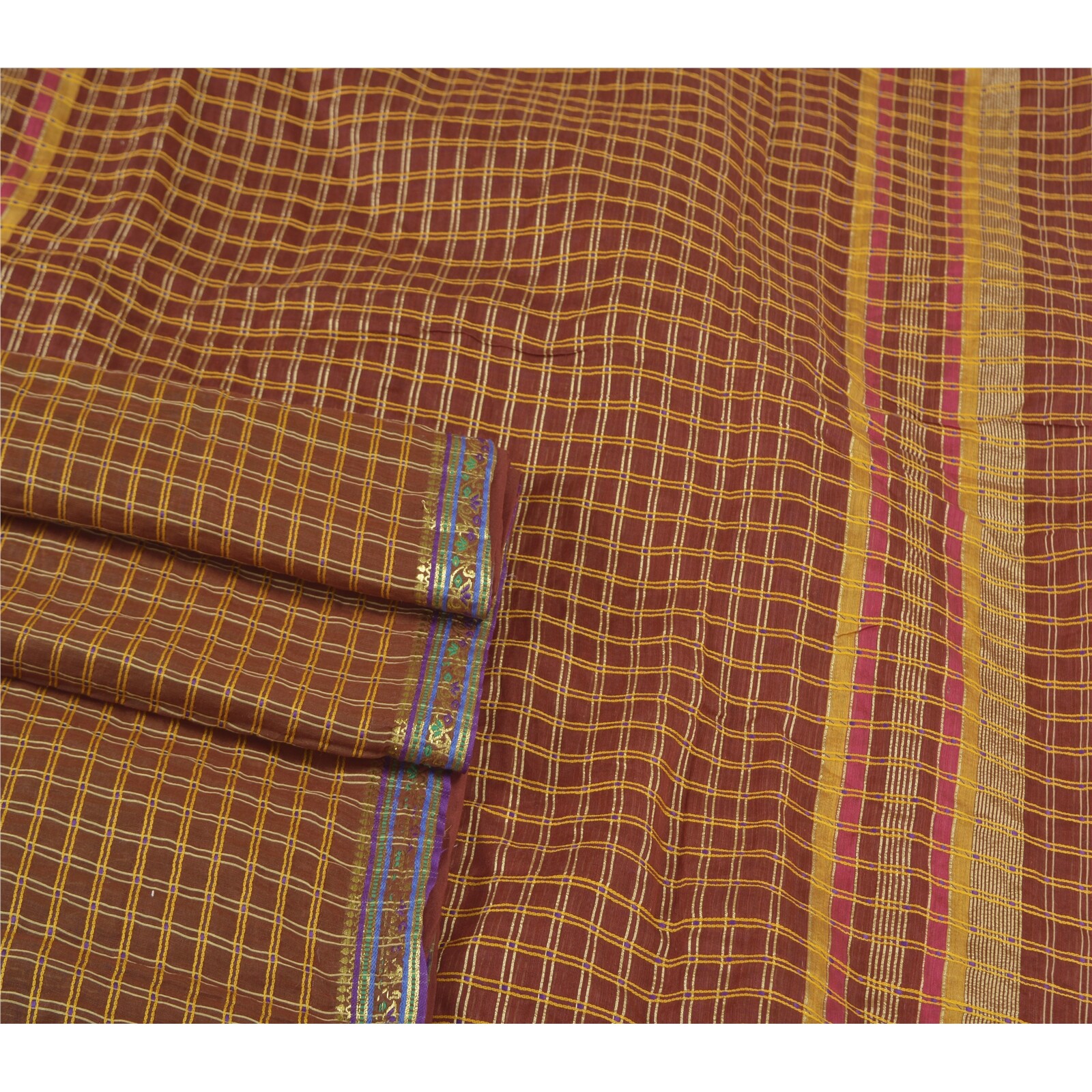 Sanskriti Vintage Dark Red Sarees Blend Cotton Hand-Woven Premium Sari Fabric