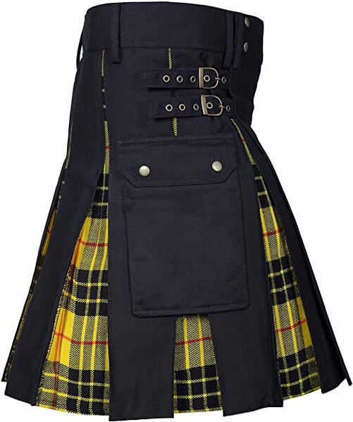 Utility Kilt 100% Cotton Jeans Hybrid Kilt Modern Box Pleated Inner Tartan Macl