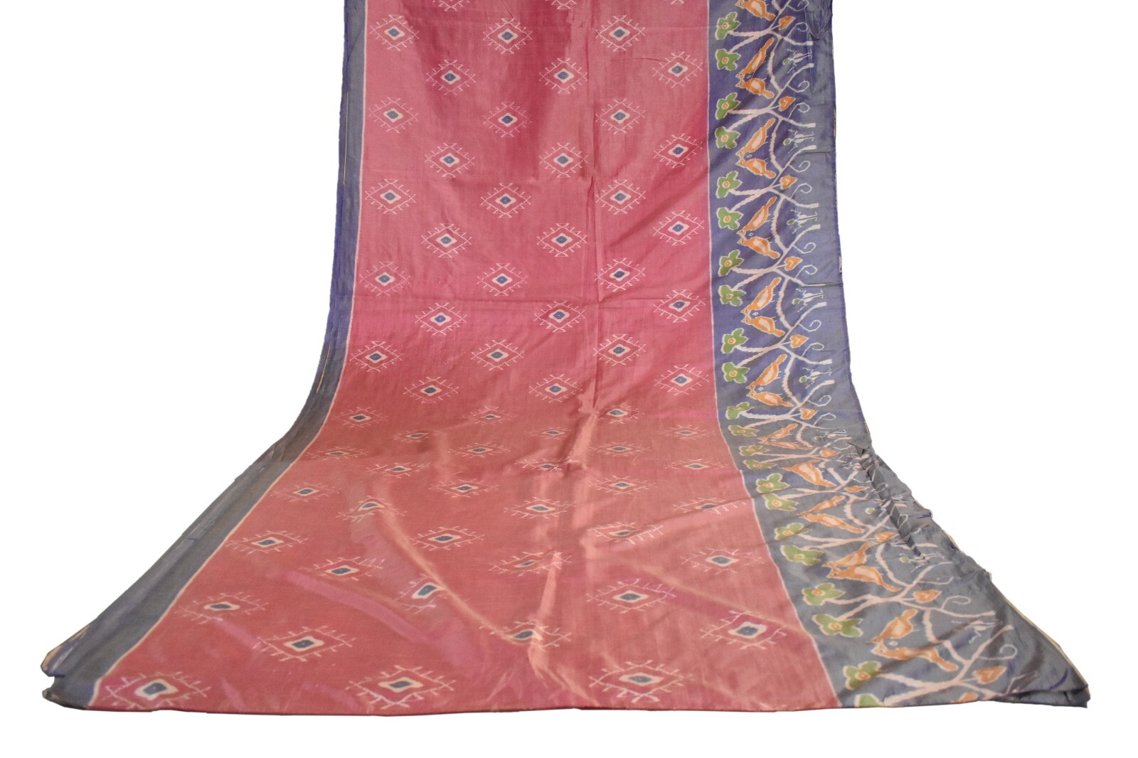 FNC Vintage Pink Sambalpuri Ikat Sarees Handwoven Art Silk Sari Fabric Antique
