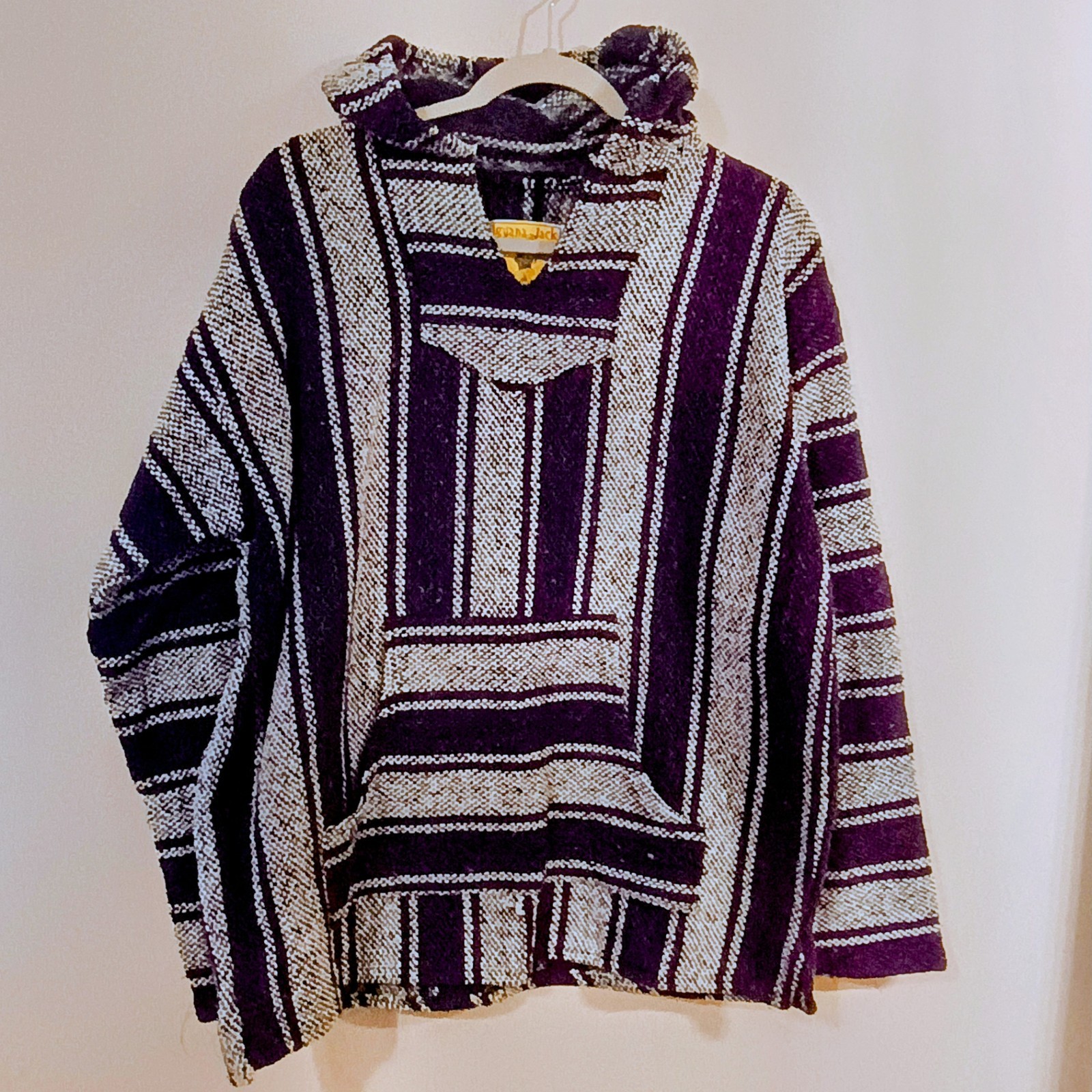 Iguana Jack Mexican Baja Hoodie Purple Striped Size L Polyester Cotton Blend