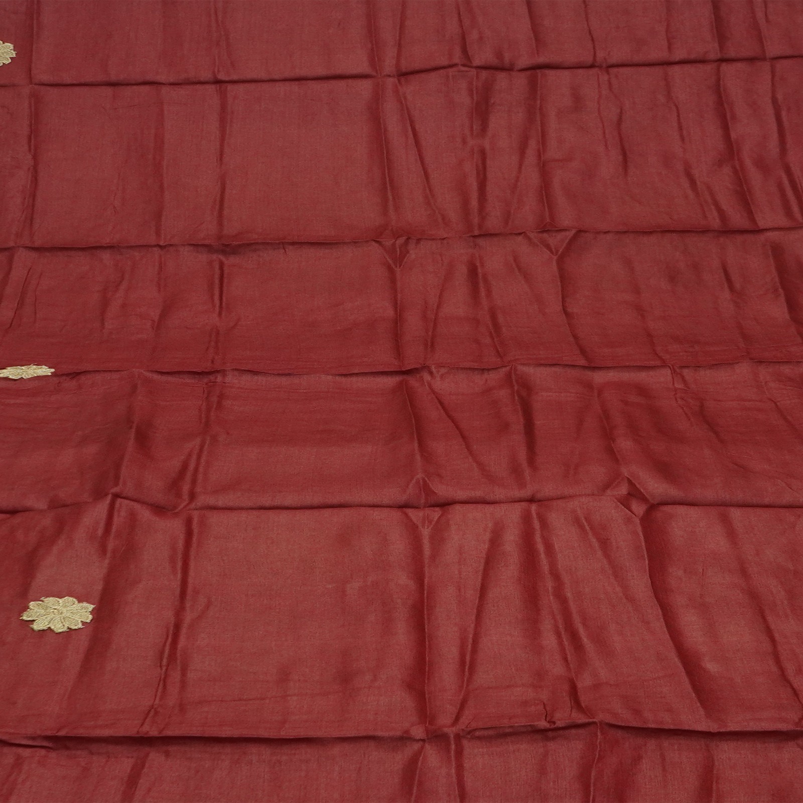 Vintage Brick Red Sarees 100% Pure Silk Hand Embroidered Sari 5YD Craft Fabric