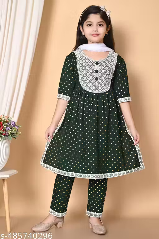 Girls Festive & Party Kurta, Pajama, and Dupatta Set_Stylish, Comfortable kurti