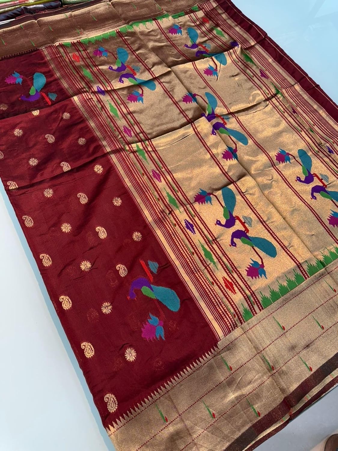 Women’s paithani silk saree with golden zari woven and blouse piece