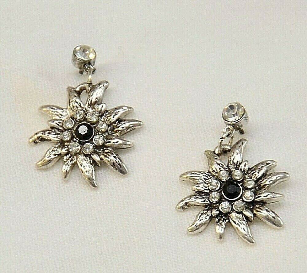 PIERCED EARRINGS German Dirndl Dress EDELWEISS FLOWER Faux Silver ~ NEW In BOX