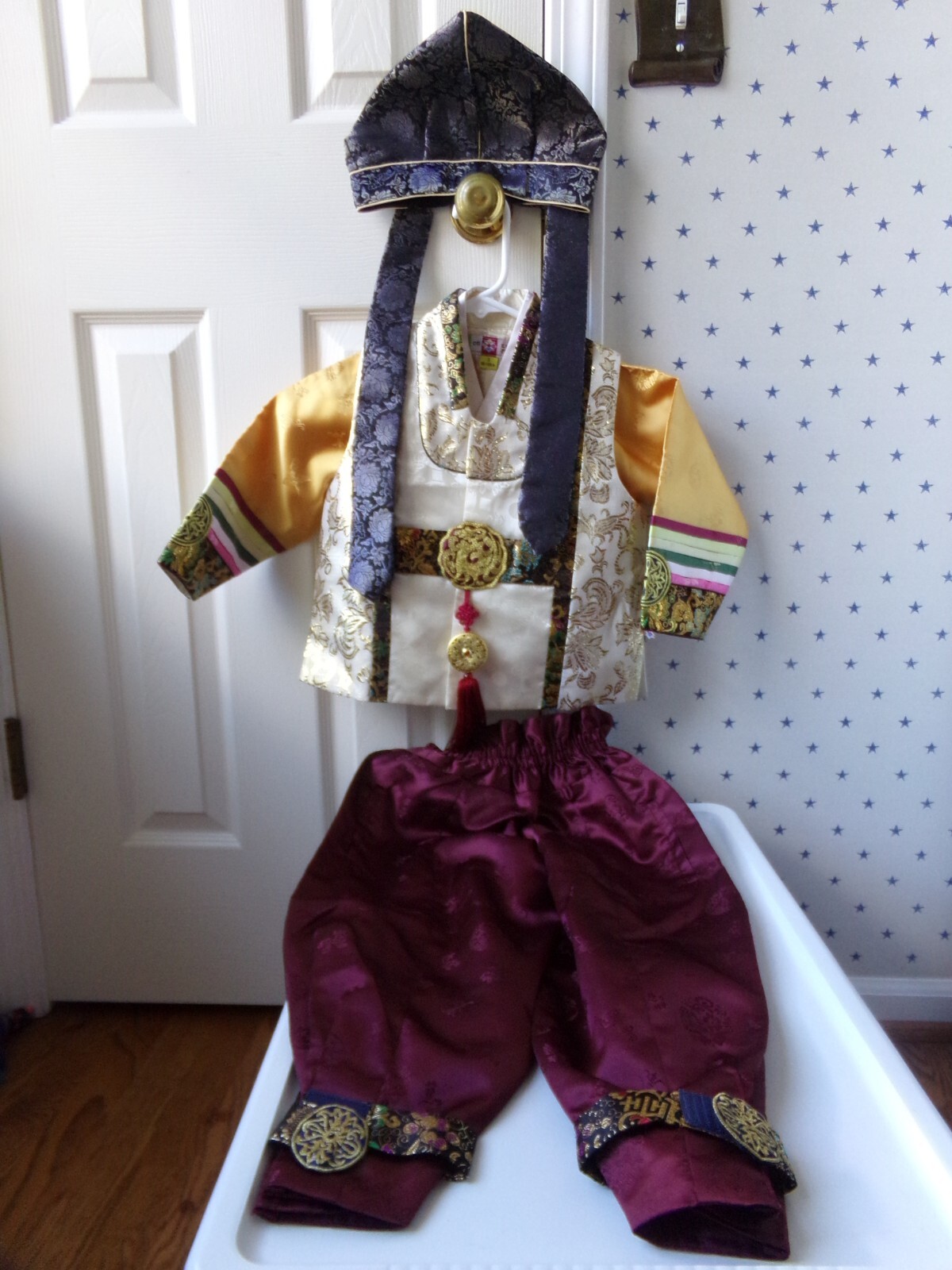 Korean Hanbok Size 3 Toddler Sz 3T Boys Set Traditional Ornate Dress Clothes Hat