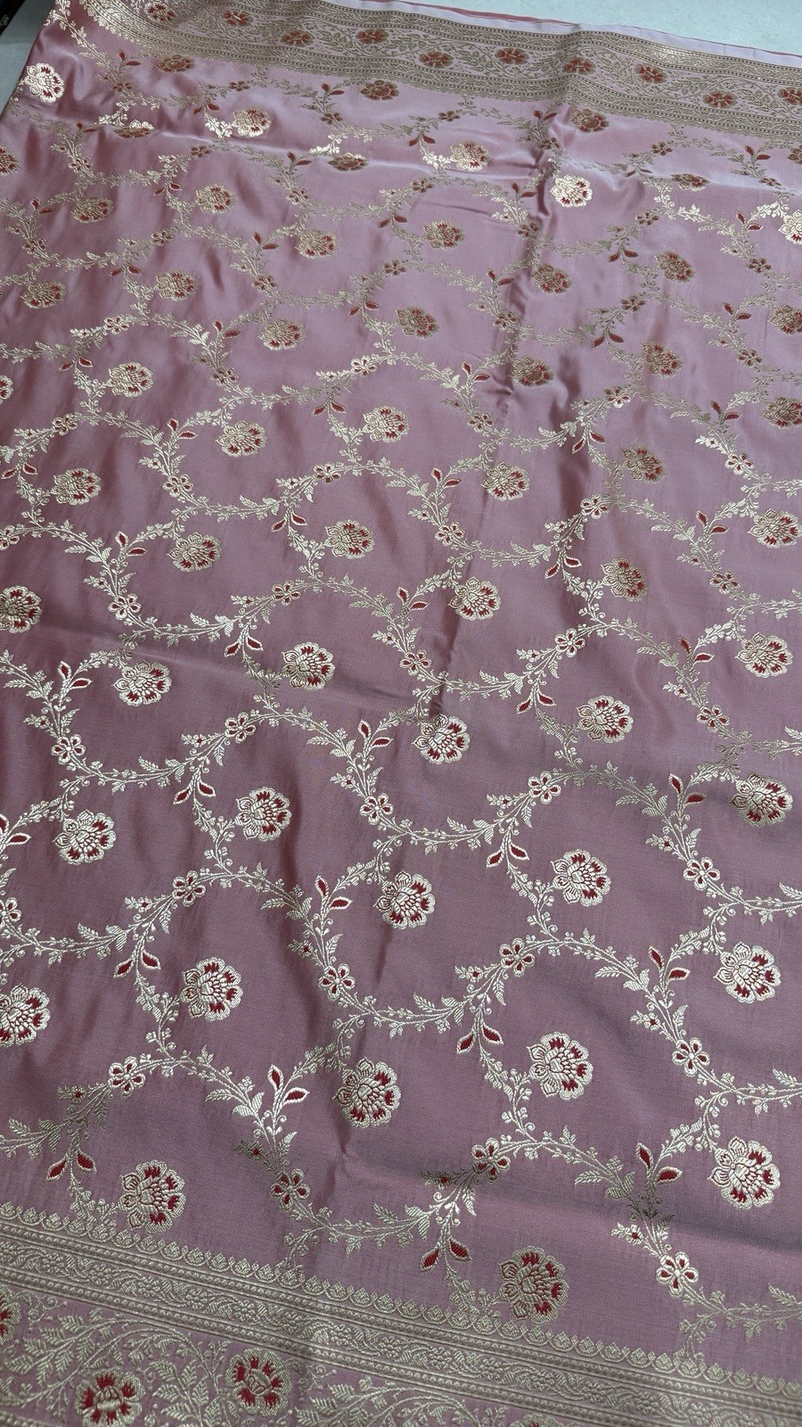 Pure Katan Banarasi Silk Saree, Dusty Pink Silver Zari Handwoven Bridal Wedding