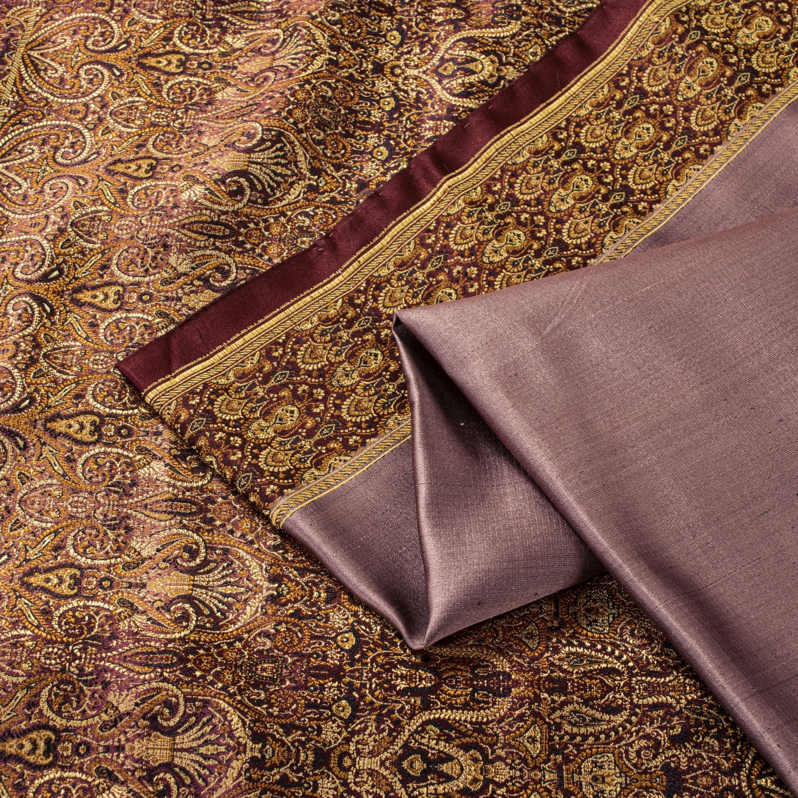 Sanskriti Vintage Mauve Hand Woven Saree Banarasi Brocade Pure Satin Fabric Sari