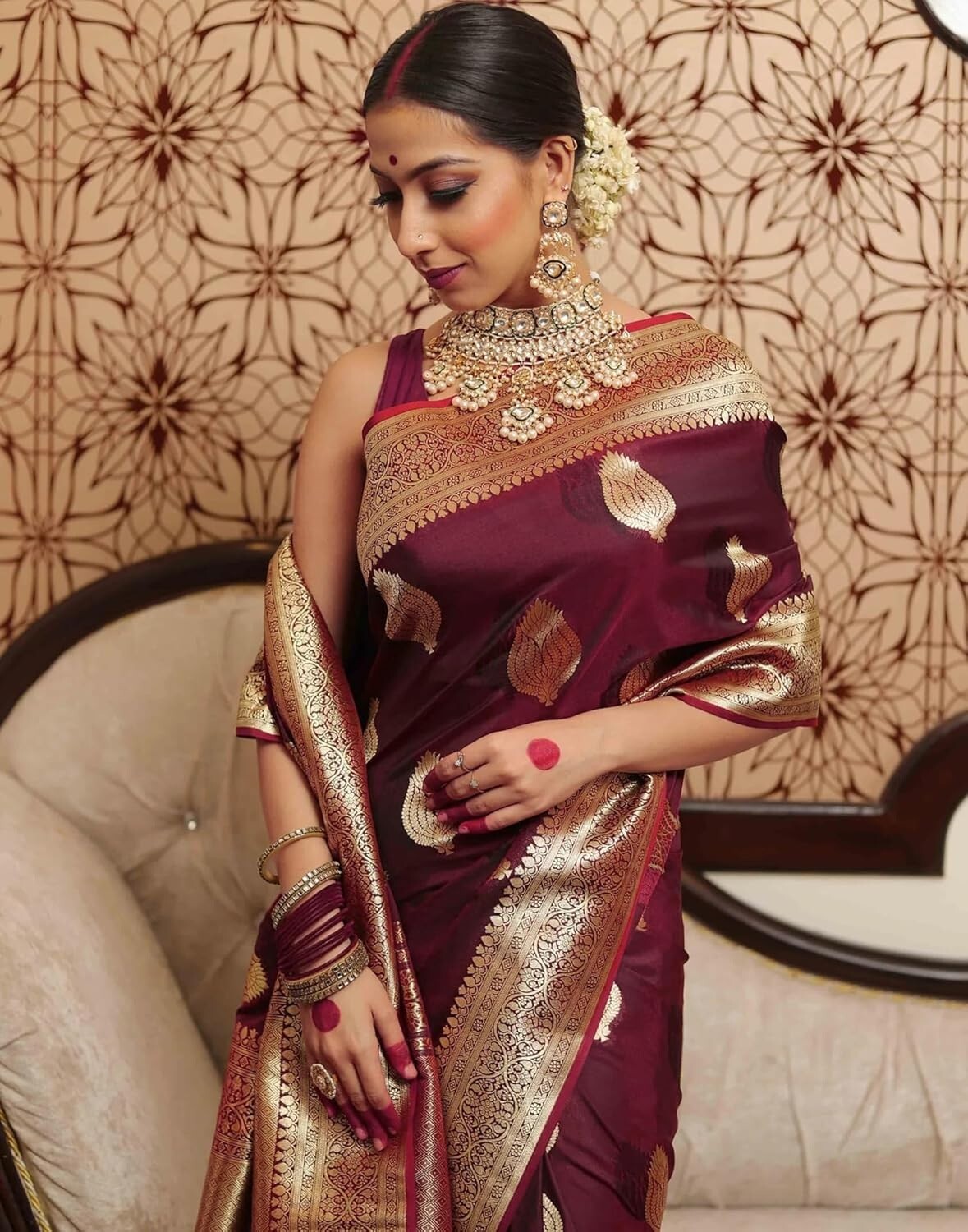 Women’s Kanjivaram Silk Saree Jacquard Banarasi Sari With Blouse Piece