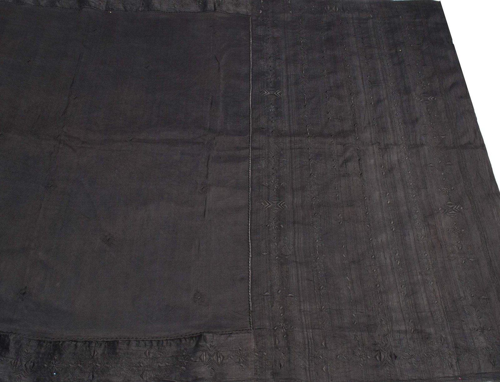 Sushila Vintage Black Embroidered Saree Pure Khadi Silk HEAVY Sari Craft Fabric