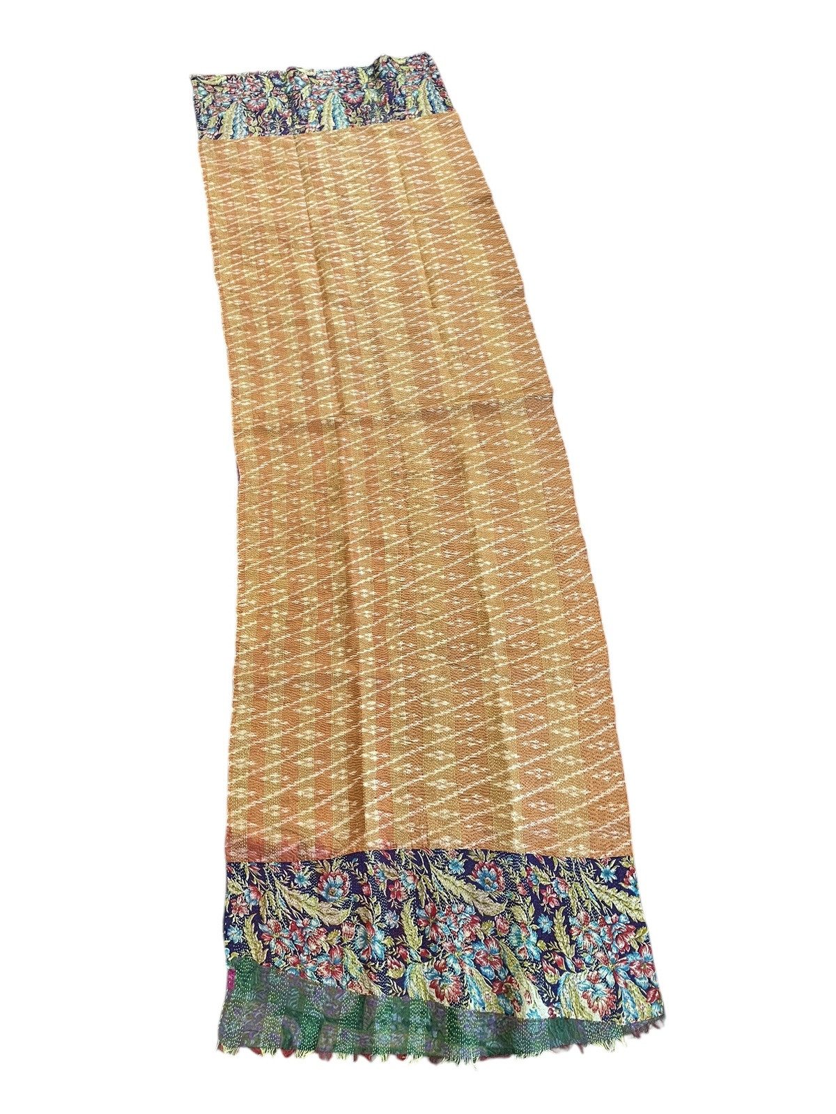 Vintage India 100% Pure Silk Hand Sewn Multicolored Floral Scarf 78”x22” EUC