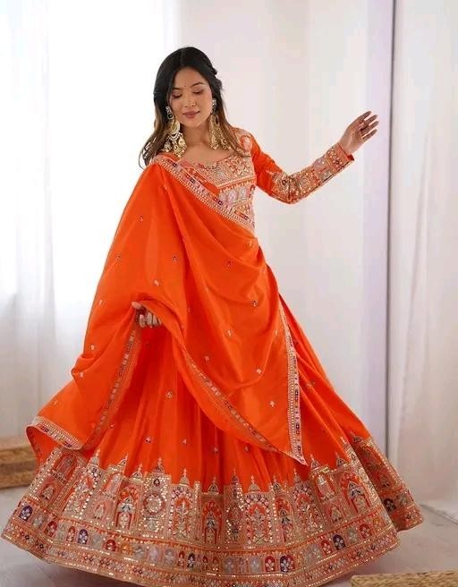 Ready To Wear Chanderi Silk Lehenga Choli Set Embroidered Wedding PartyWear
