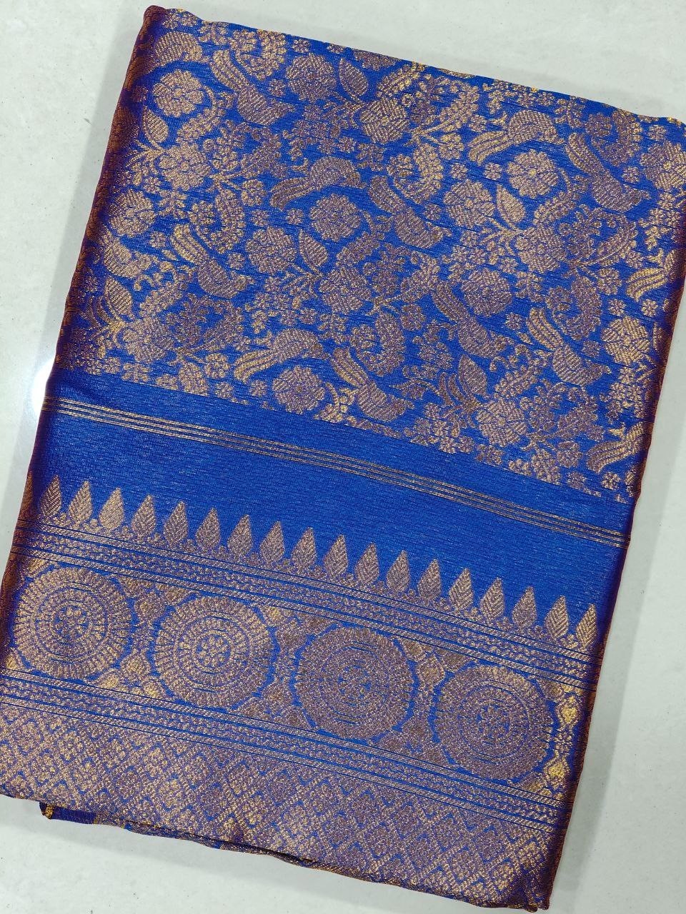 DESIGNER ORIGINAL SILK SAREE ZARI WEAVING CONTRAST BORDER WITH BLOUSE