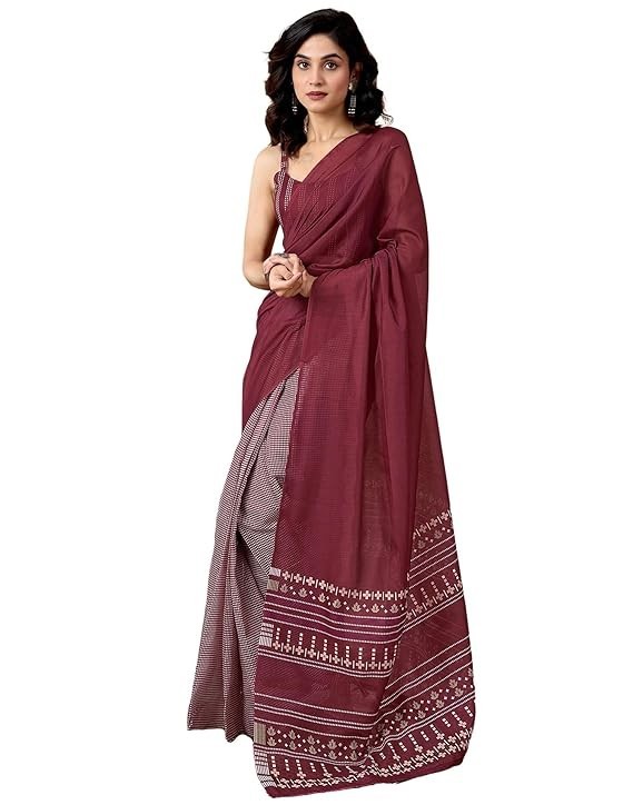 Women’s Chanderi Cotton Printed Ready To Wear with Pocket Saree with Blouse