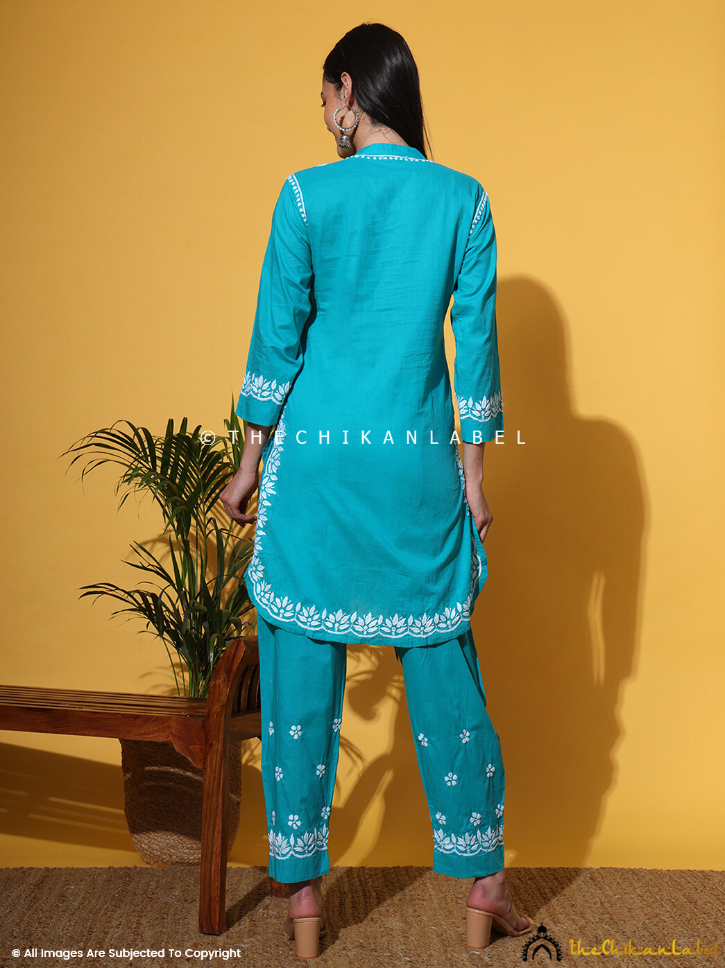 Sea Green Organic Cotton Chikankari Kurta Set Lucknow Chikan Handmade Cord Set