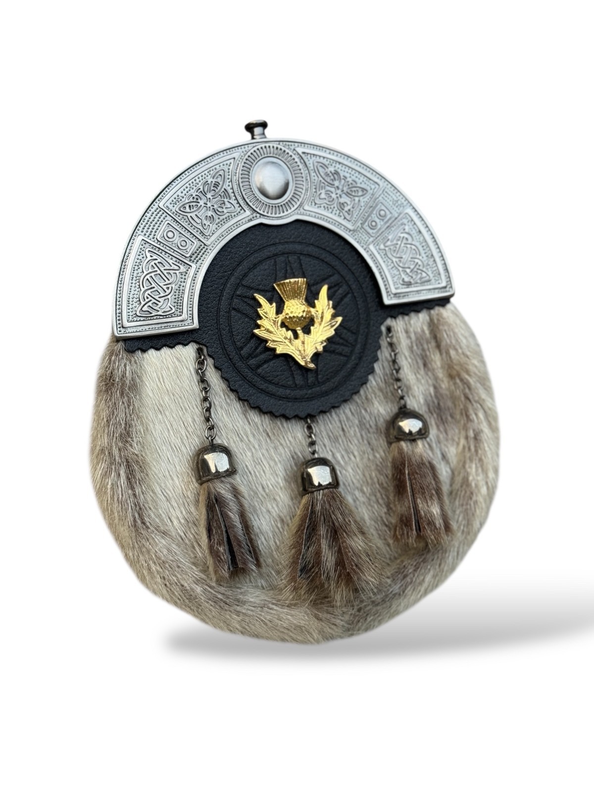 Gold Thistle Badge Kilt Sporran 3 Tassels Antique Sporran With Chain Strap