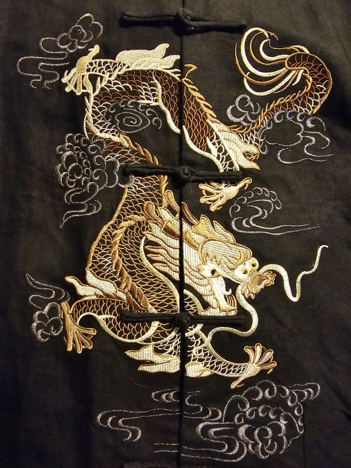 Beijiasi Microfiber Embroidered Dragons 2 Pocket Mandarin Jacket 2XL Black New