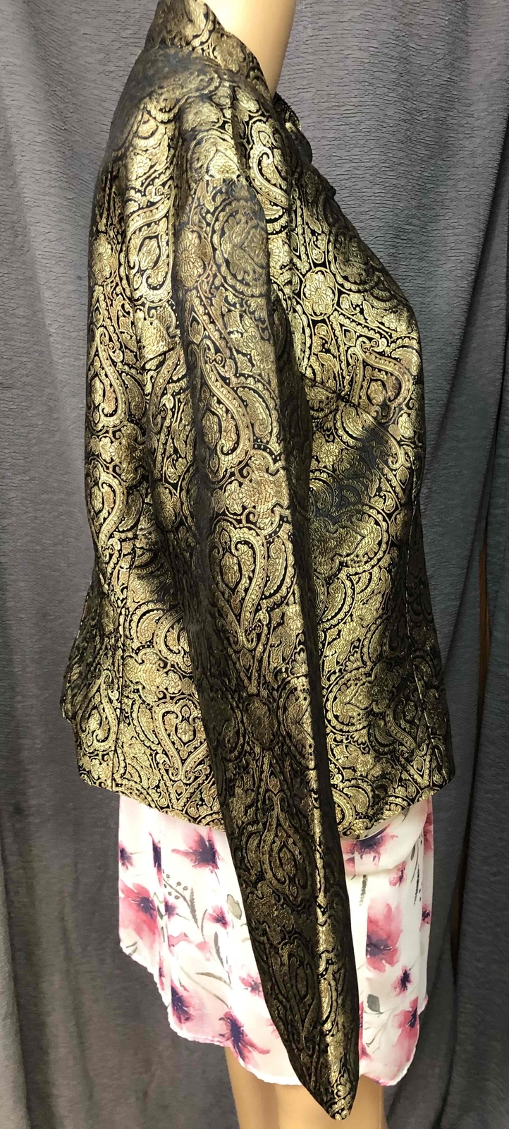 METAPHOR Gold Black Brocade Asian style Jacket Mandarin Collar Womens XL