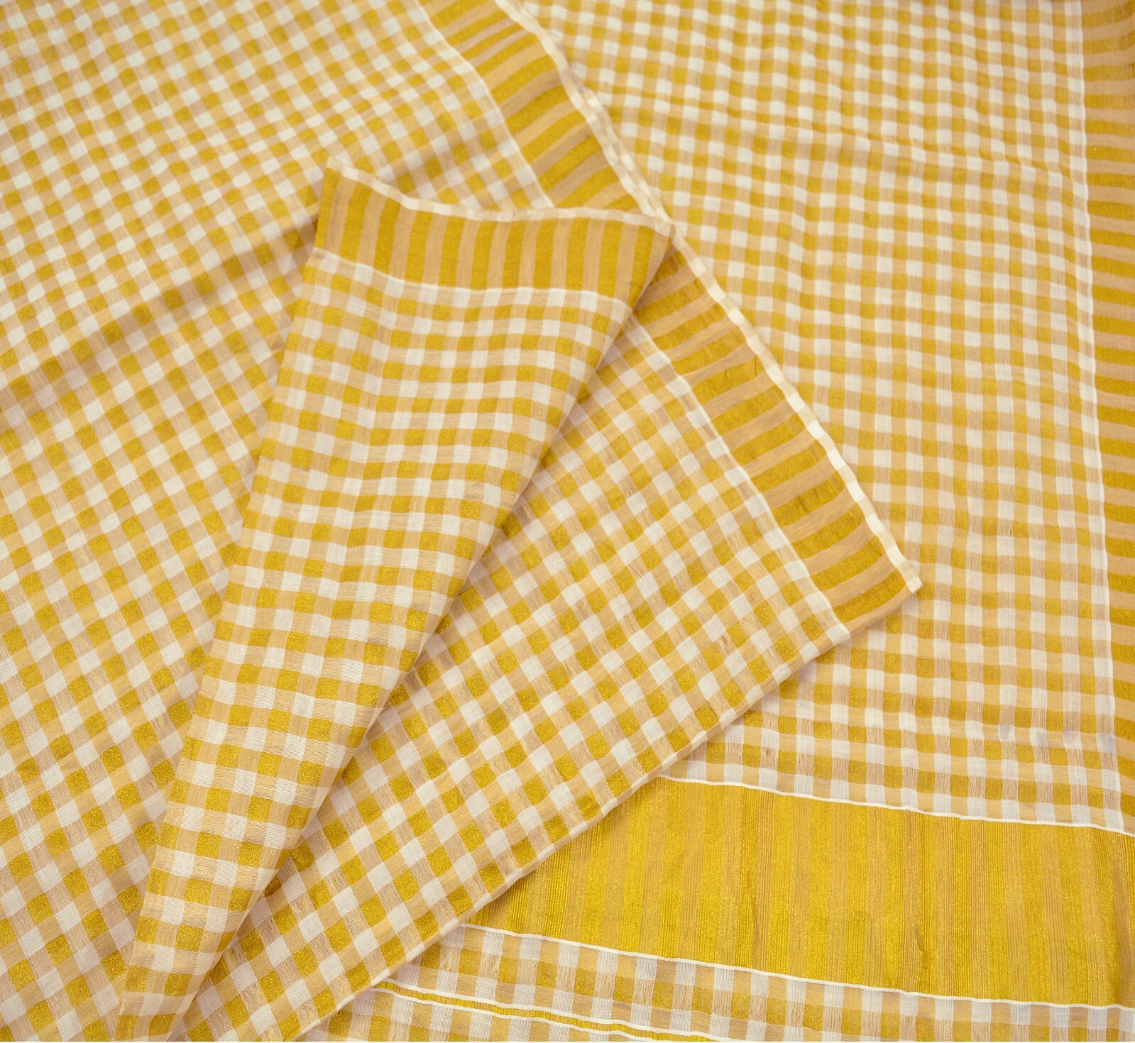 Indian Vintage Heavy Sari Off-White Woven South Sarees Pure Cotton Zari 5Yd