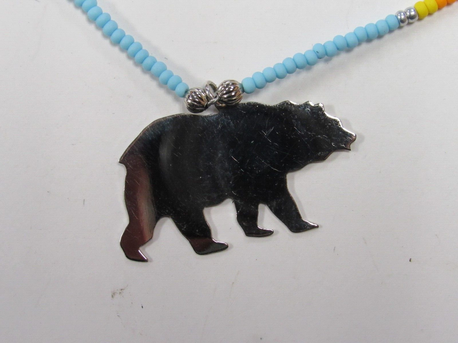 Native American Seminole Handmade Bear Fetish Nickel Silver Necklace C Johnson