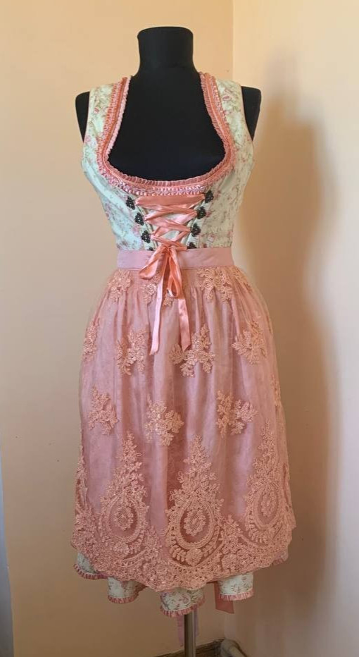 Alpenfee Dirndl Dress Apron Floral Lace Up Trachten Oktoberfest EU 42 Romantic