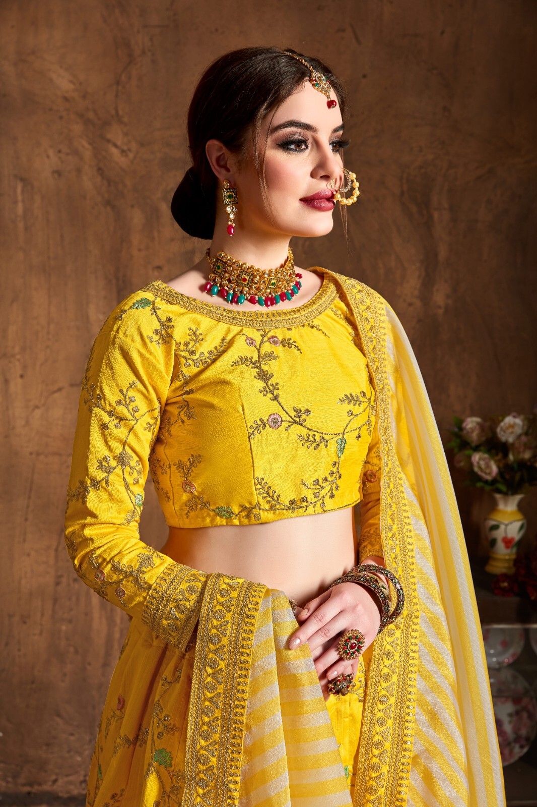 Yellow Color Mulberry Silk Lehenga Choli With Organza Dupatta For Reception Wear
