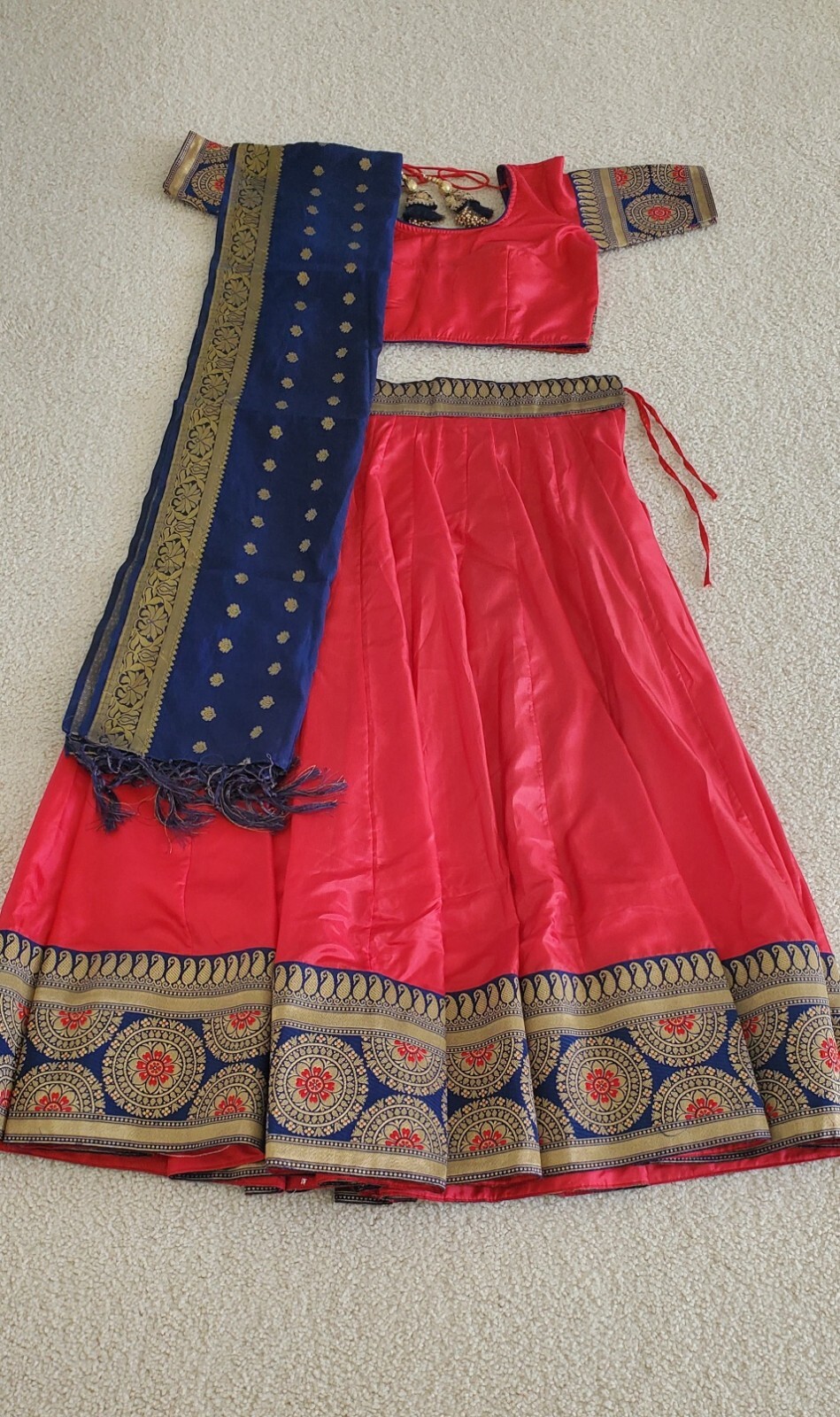Indian Silk Red Chaniya Choli with Banaras Dupatta Waste 42, chest 38