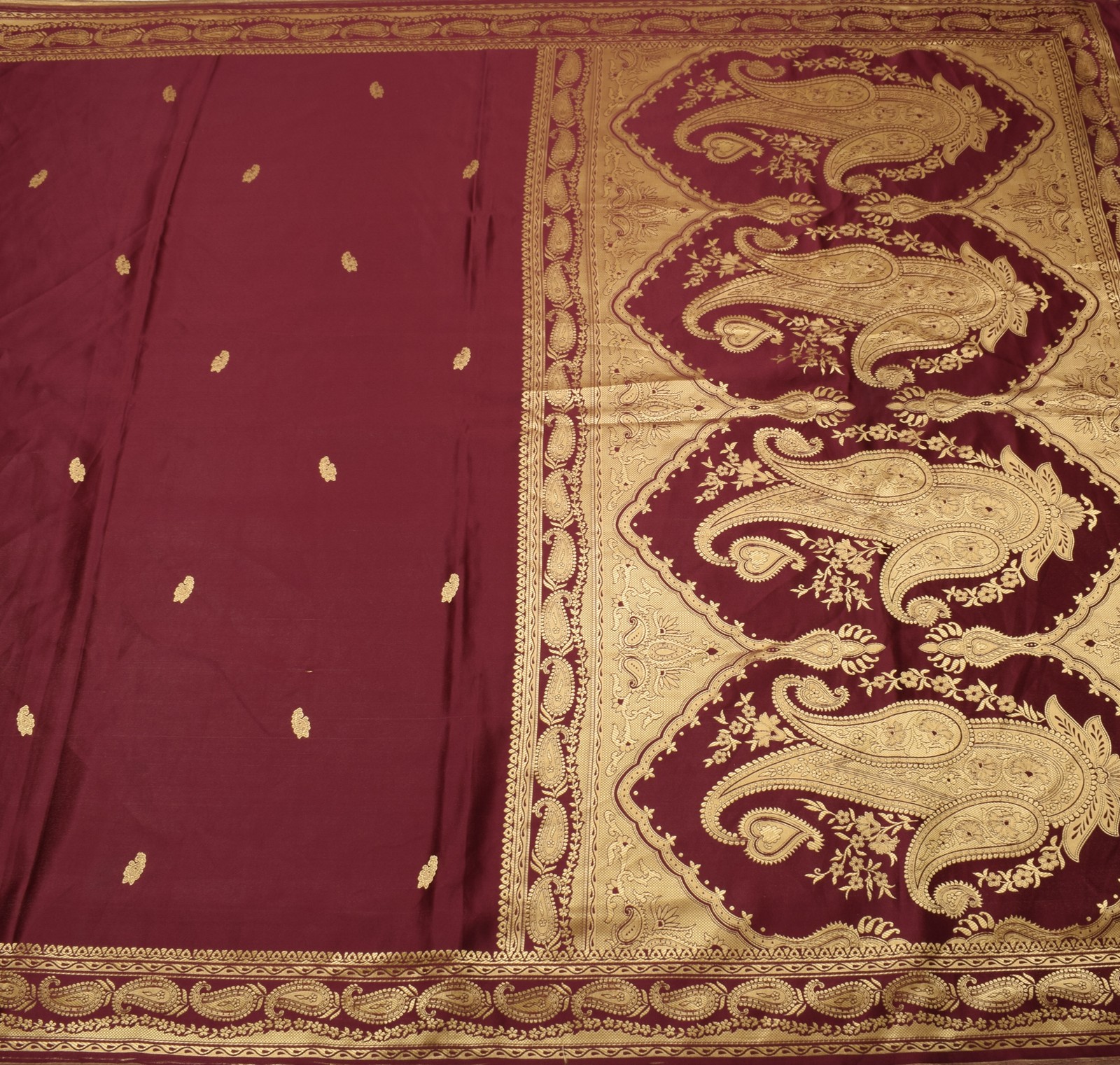 Sushila Vintage Maroon Saree Blend Satin Silk Woven Paisley Soft 5YD Sari Fabric