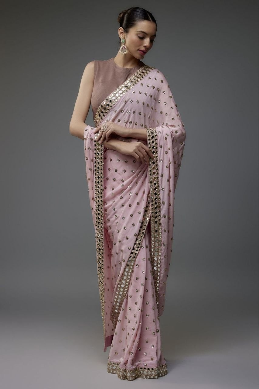 Bollywood Sequin Saree Georgette Heavy Party Wear Wedding Banglori Silk Blouse