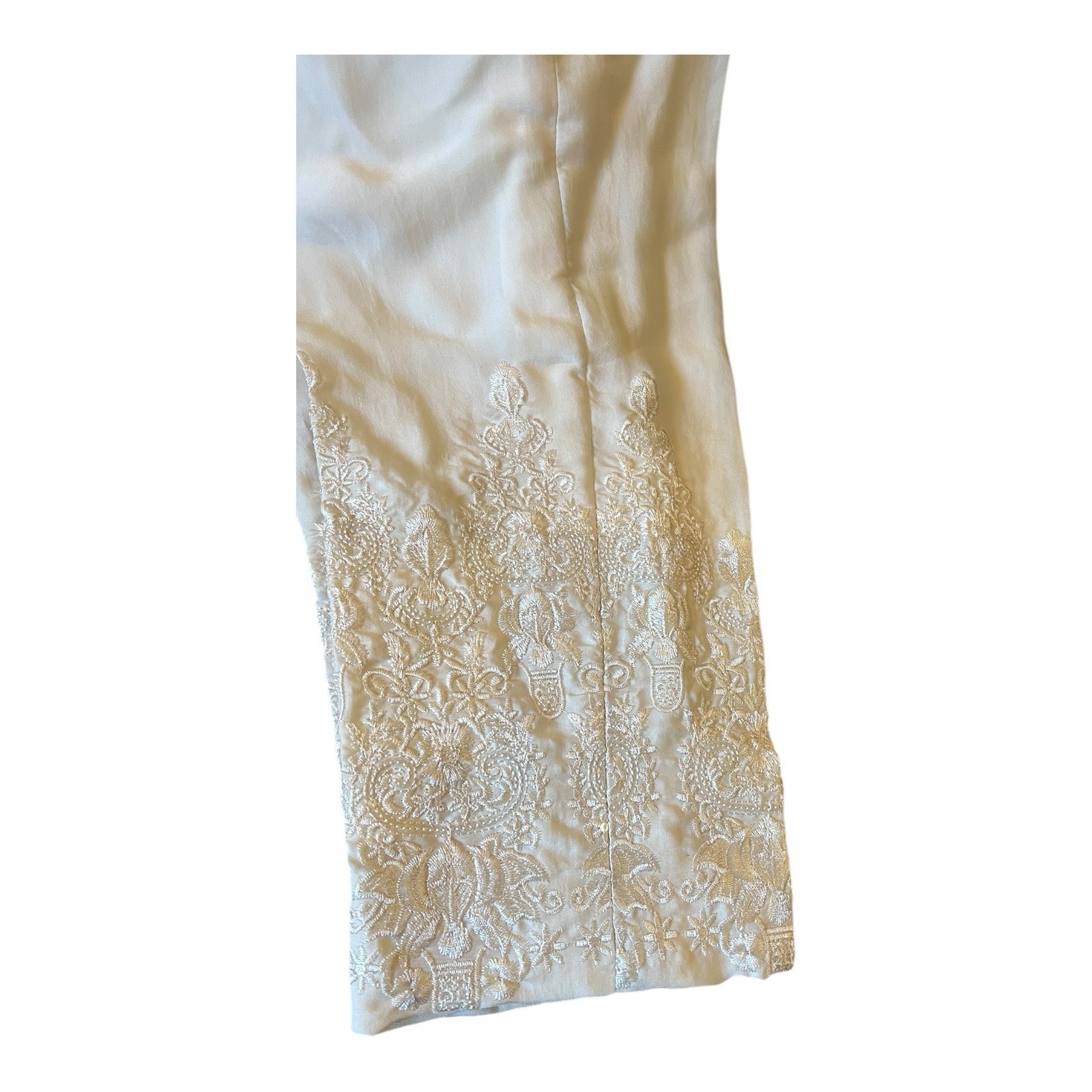 Embroidered Sequin Pakistani Indian Pants CREAM WHITE Ivory Culottes Faux Silk