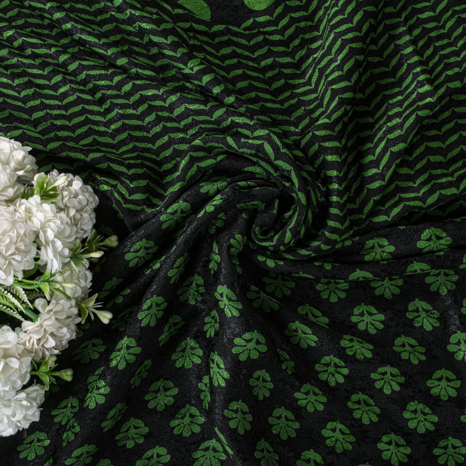 Sanskriti Vintage Soft Black Saree Pure Chiffon Floral Printed Sari 6+Yd Fabric