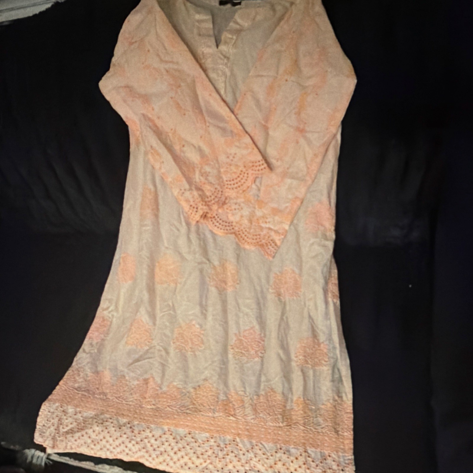 Ann Taylor LOFT Women’s Ivory & Peach Floral Cotton Kurta Tunic Size M