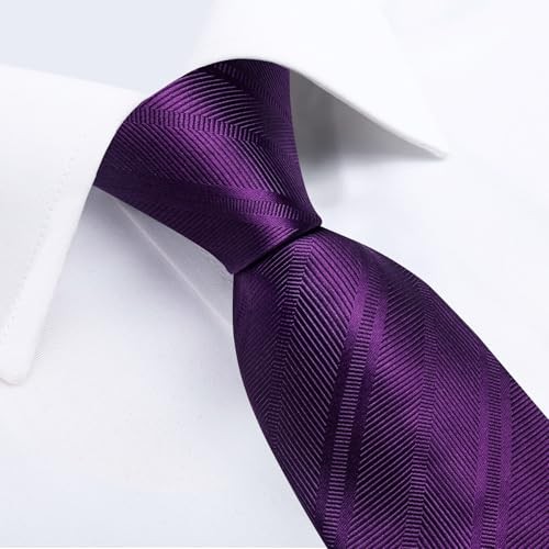 Mens Tie Set Silk Solid Paisley Necktie and Pocket Square Dark Purple
