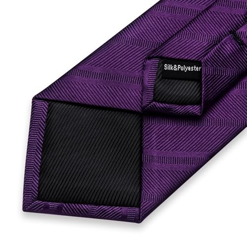 Mens Tie Set Silk Solid Paisley Necktie and Pocket Square Dark Purple