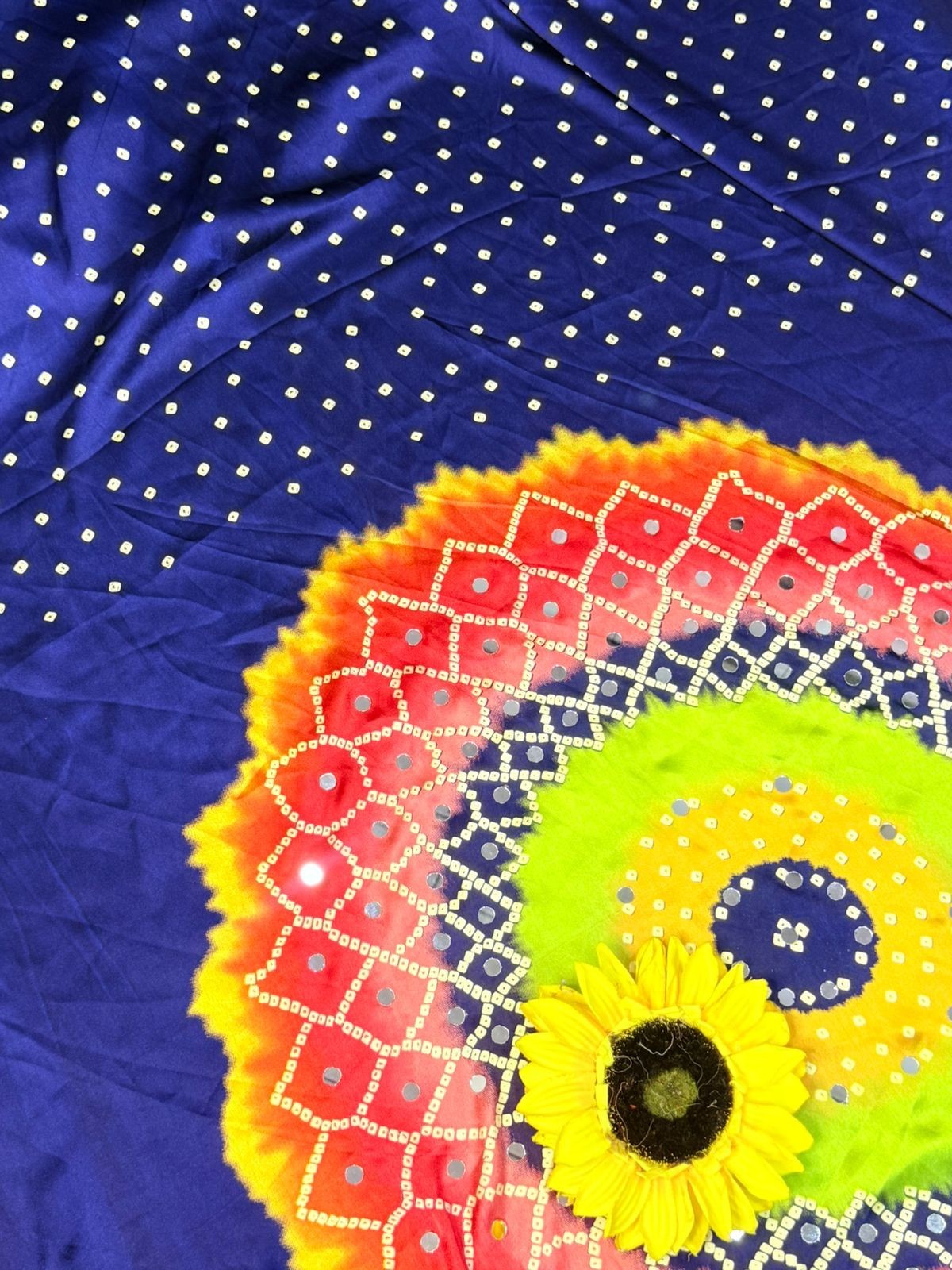 Pure Gajji Silk Ajrakh Bandhej Saree Mirror Work Indian Ethnic Saree with Blouse