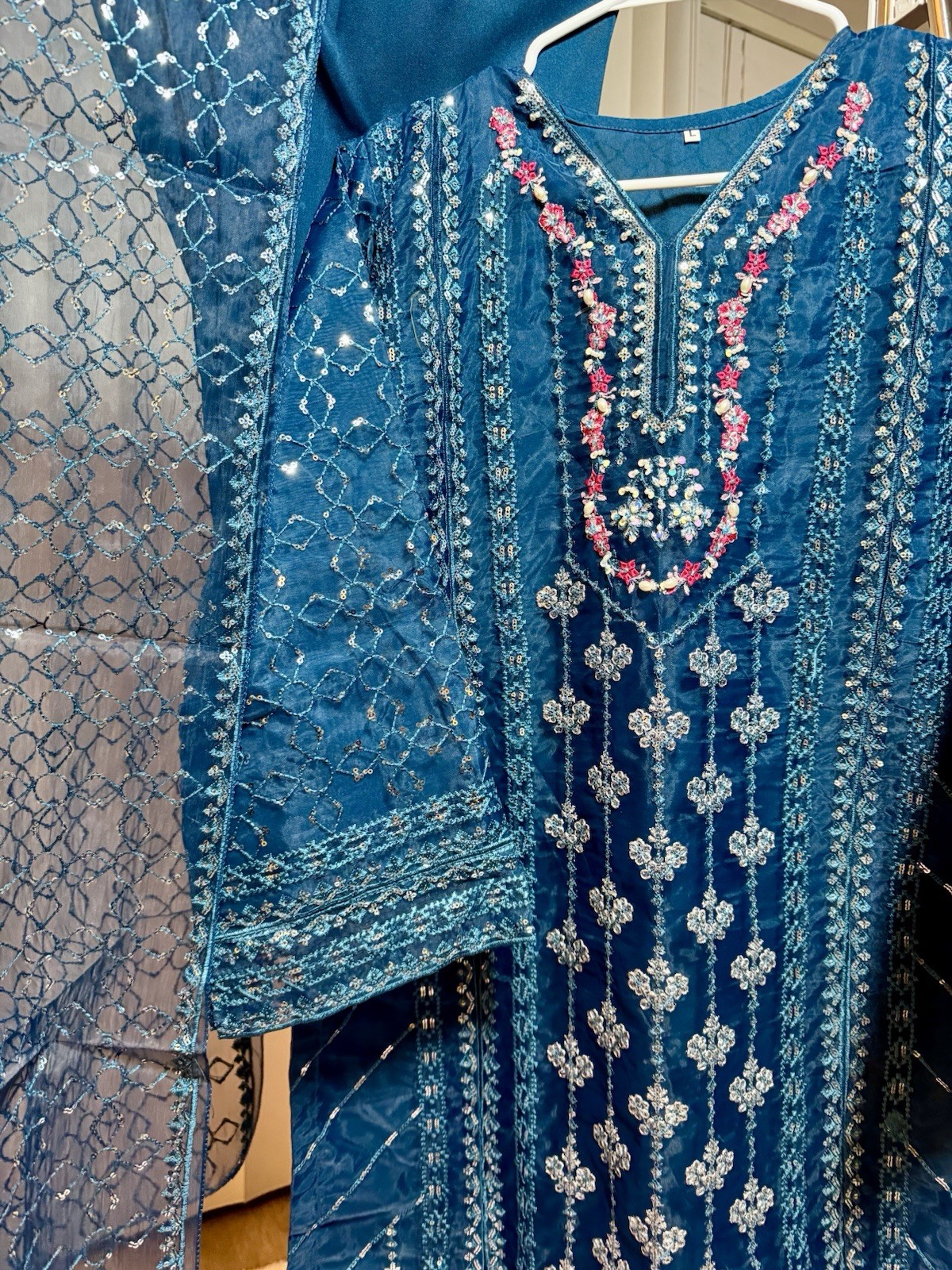 Women’s Blue Pakistani 3 pc suit, Size L