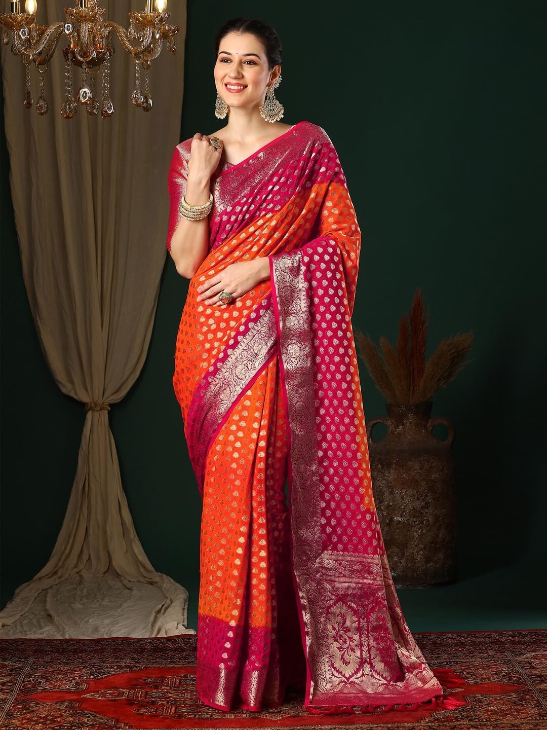 Women’s Woven Design Ethnic Motif Georgette Saree With Unstiched Blouse Piece