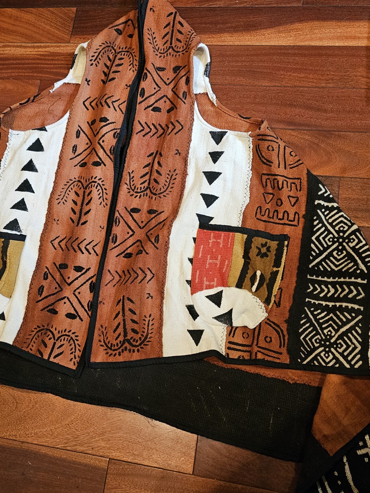 Handmade One-of-a-Kind African Mudcloth Patchwork Boho Heavy Shawl OSFM