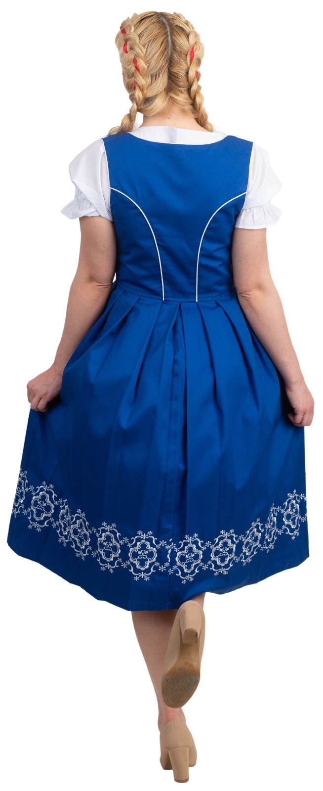S 8 Long German Dirndl Dress EMBROIDERED Oktoberfest Holiday Waitress 3 Pc Set